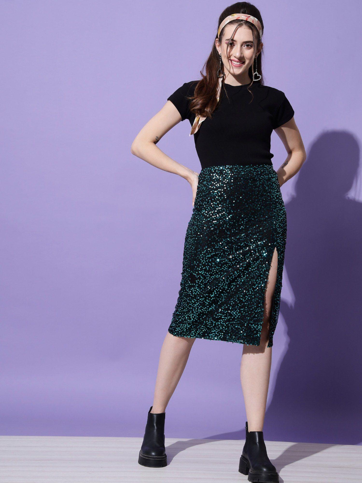 green sequin pary skirt