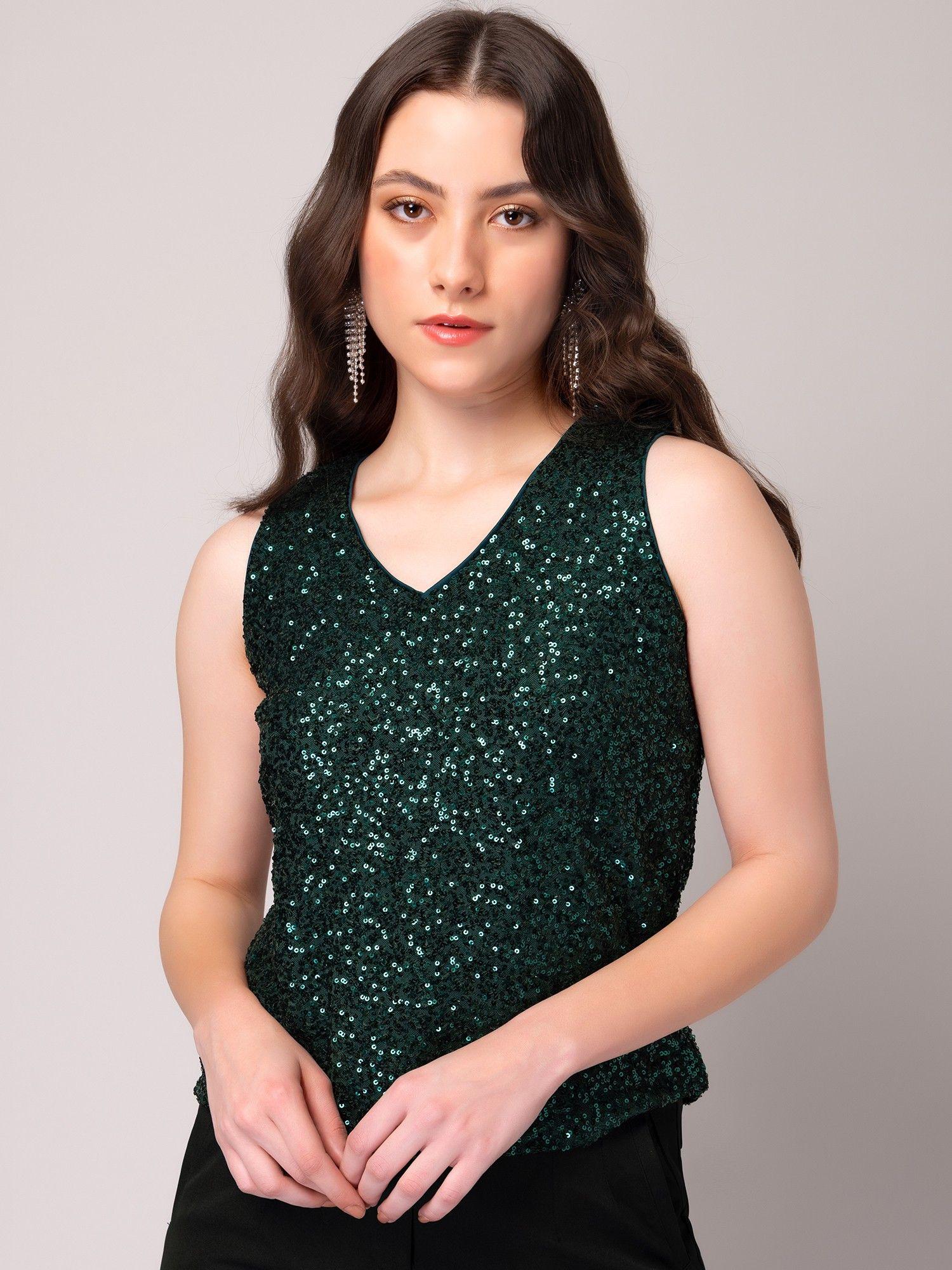 green sequin sleeveless top