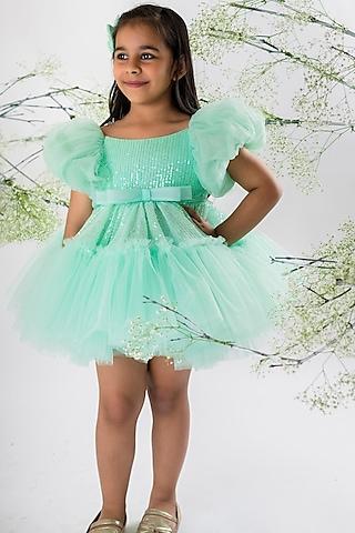 green sequins & net dress for girls