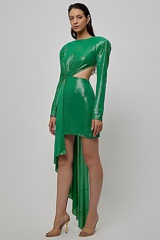 green sequins draped dress