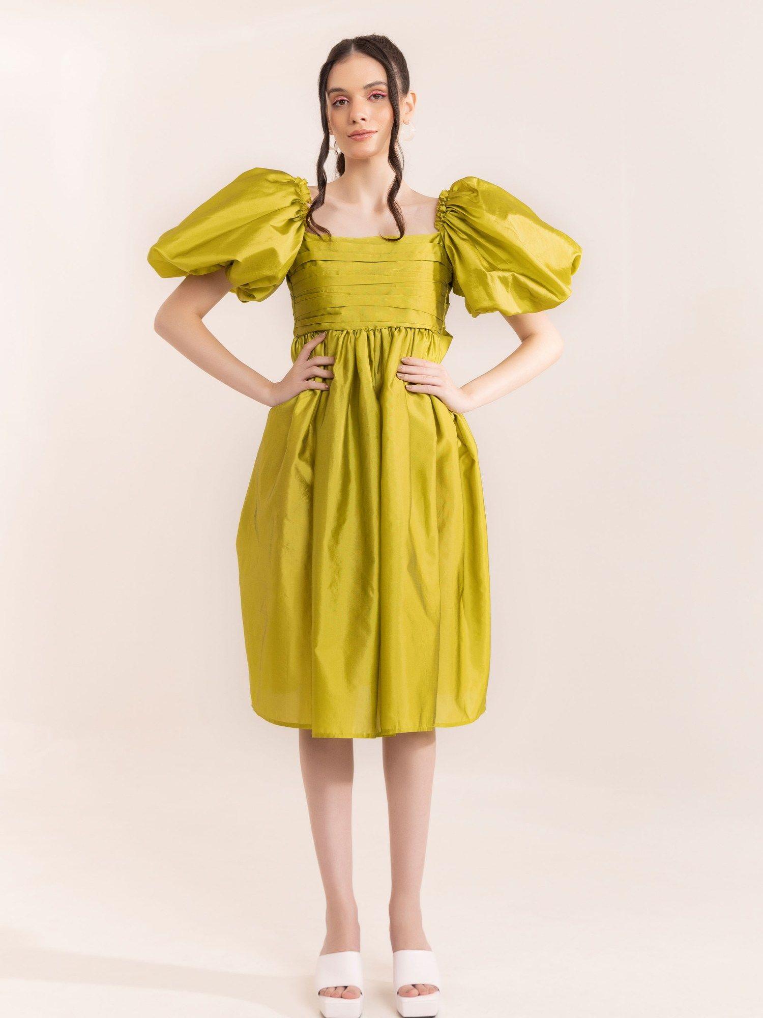 green sheen drama dress with back tie up