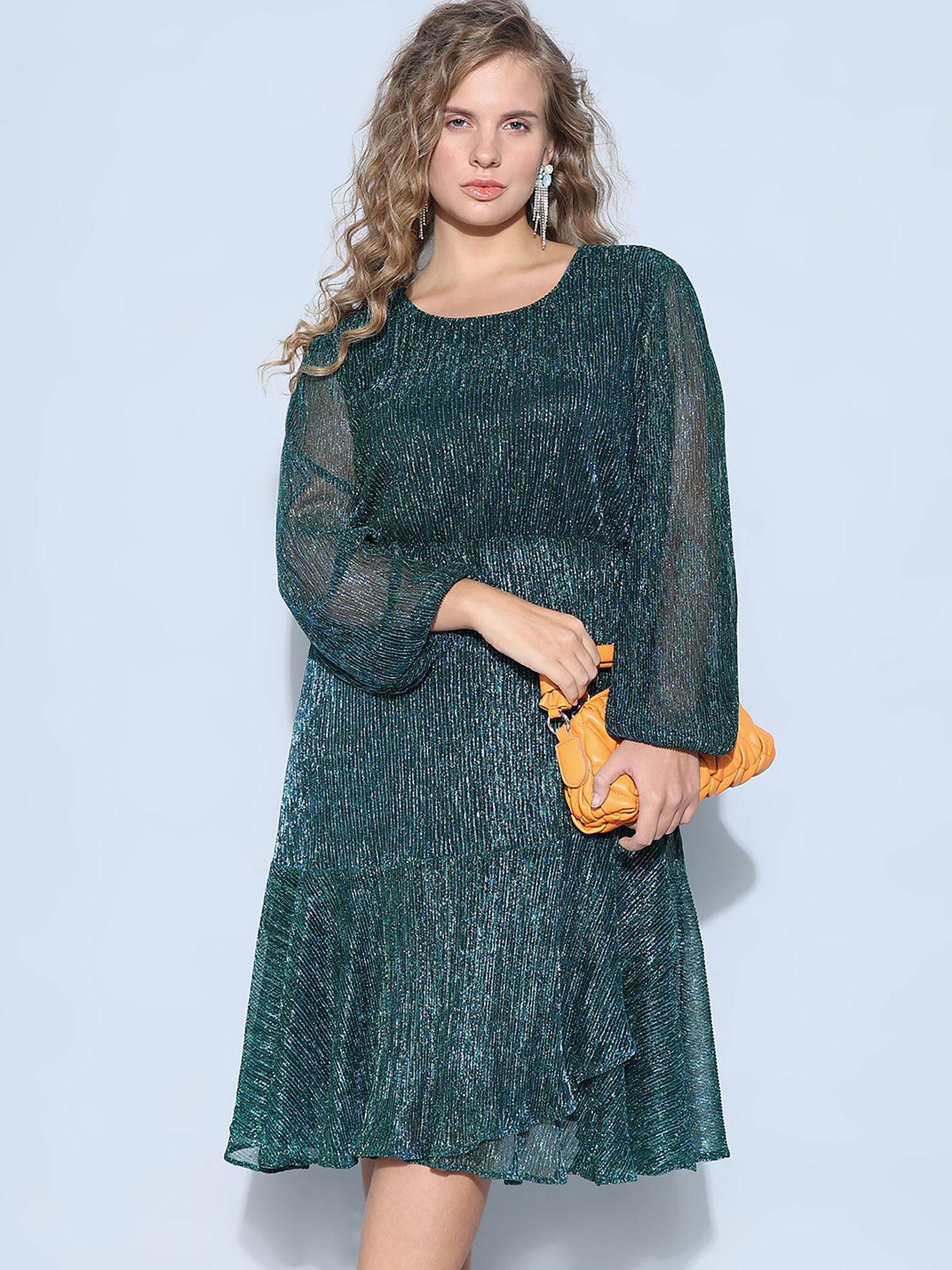 green shimmer fit & flare dress