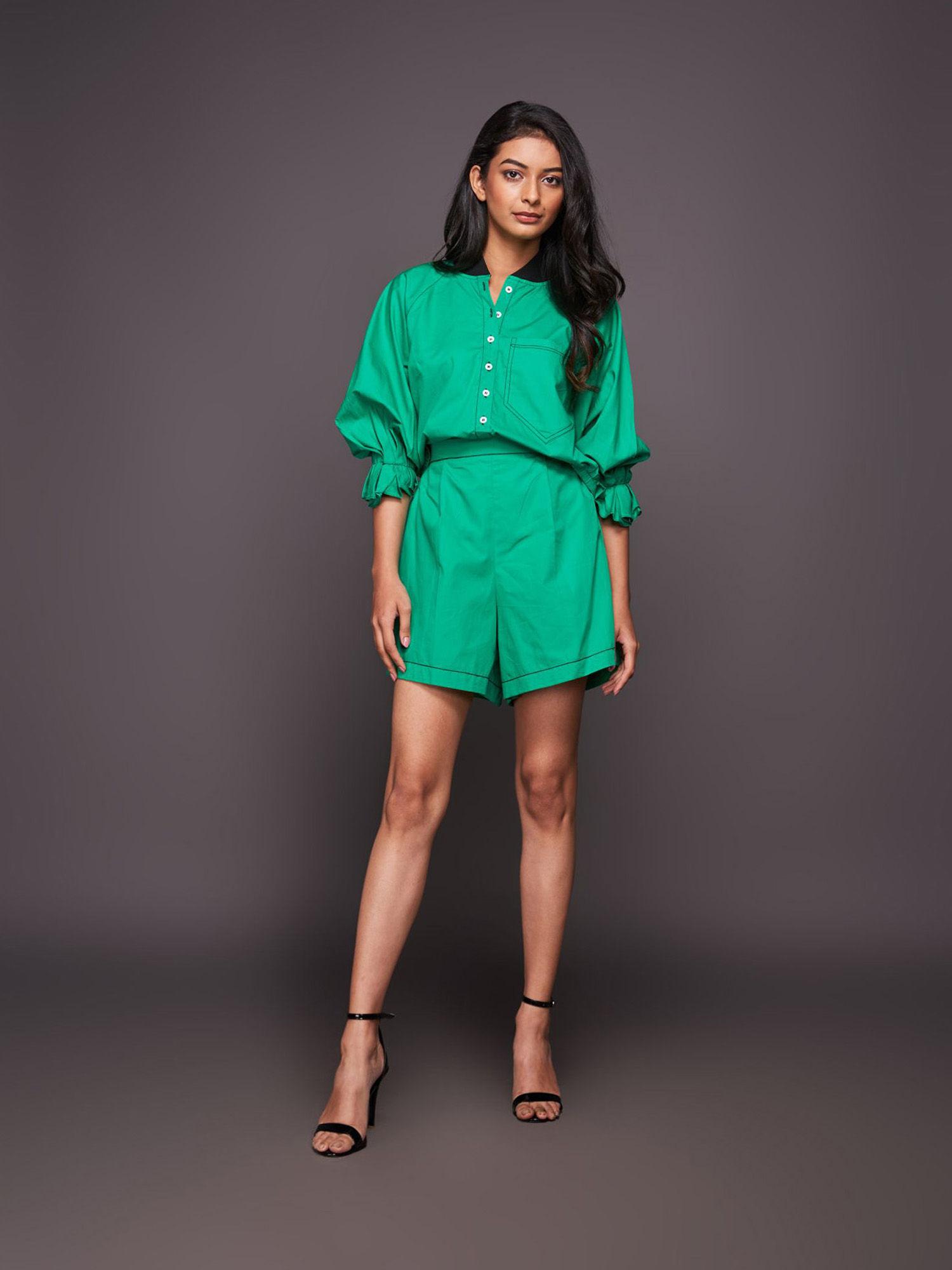 green shirt with shorts co-ord (set of 2)