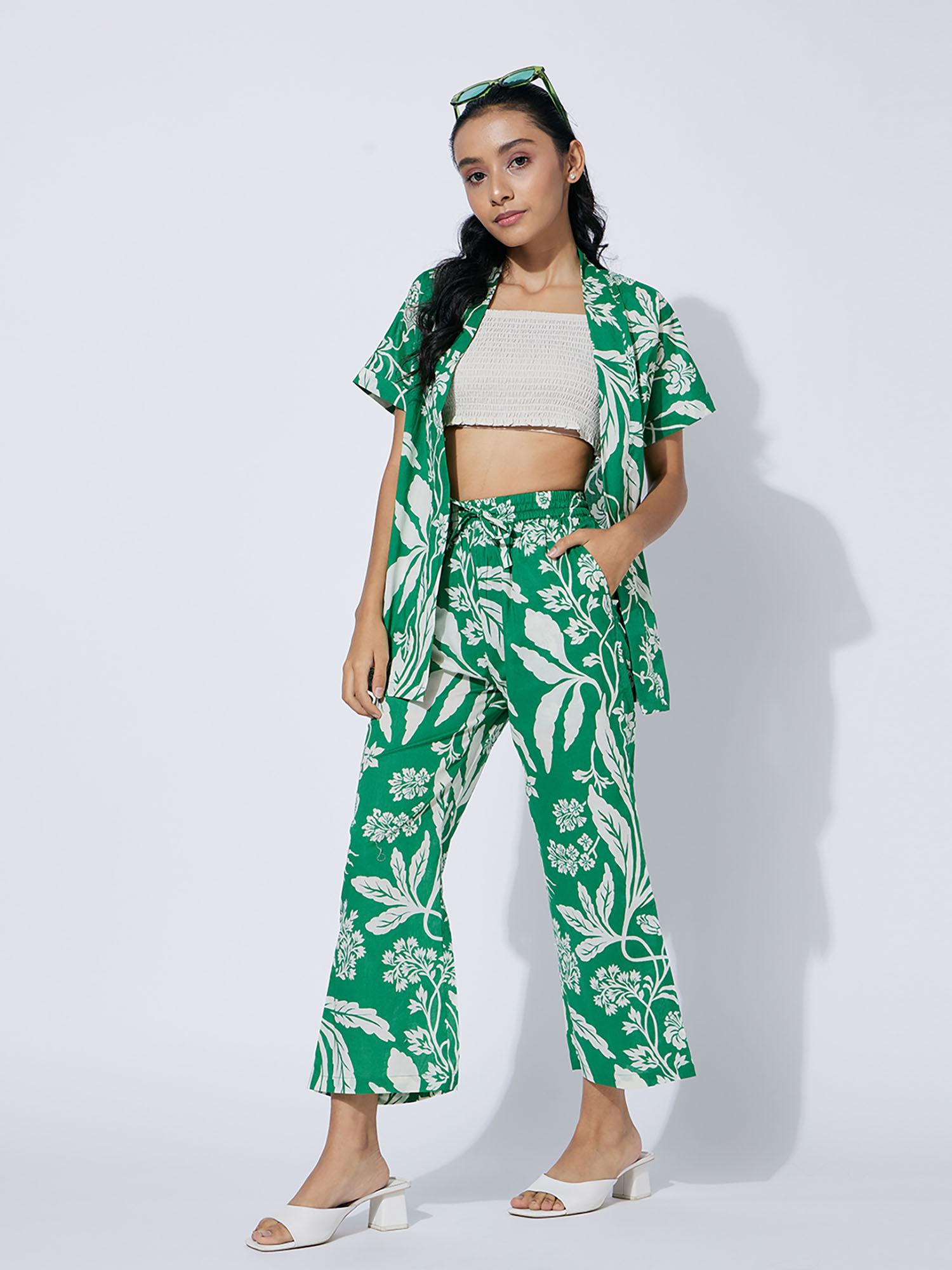 green shrug co-ord with crop top (set of 3)