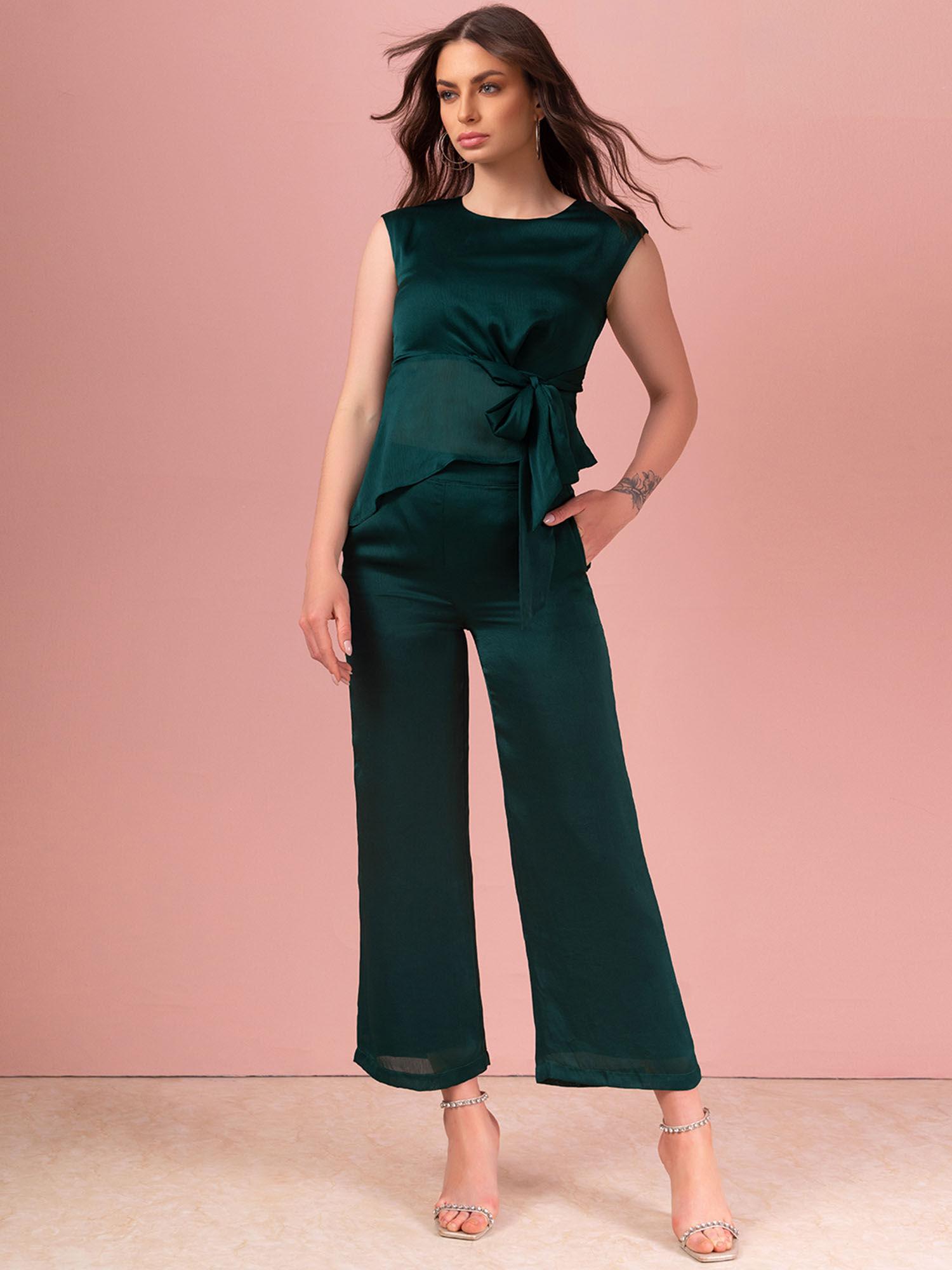 green side tie top and pant co-ord set (set of 2)