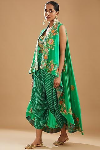 green silk & chanderi embroidered cape set