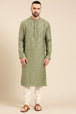 green silk & chanderi kurta set