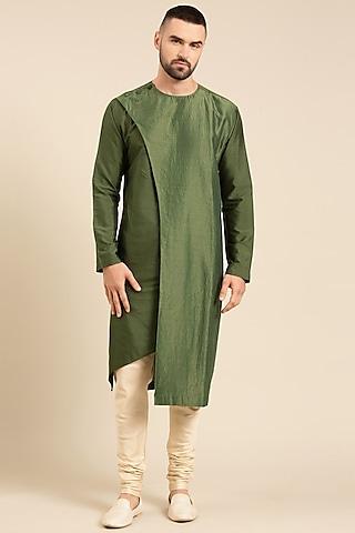 green silk & chanderi kurta set