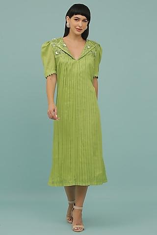 green silk blend midi dress
