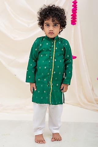 green silk chanderi boota kurta set for boys
