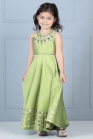 green silk flared jumpsuit for girls