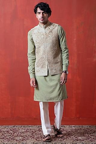 green silk hand embroidered bundi jacket