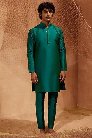 green silk handcrafted tagai kurta set