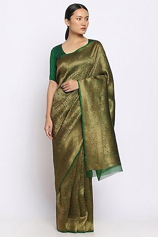 green silk handwoven banarasi saree