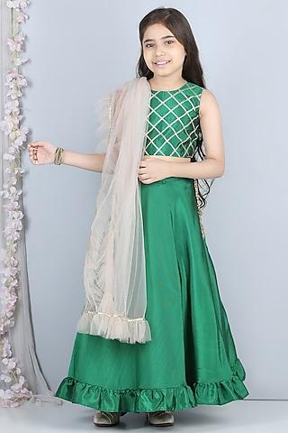 green silk lehenga set for girls