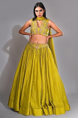 green silk lehenga set