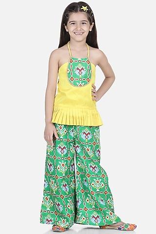 green silk pant set for girls