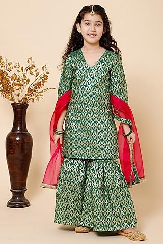 green silk sharara set for girls