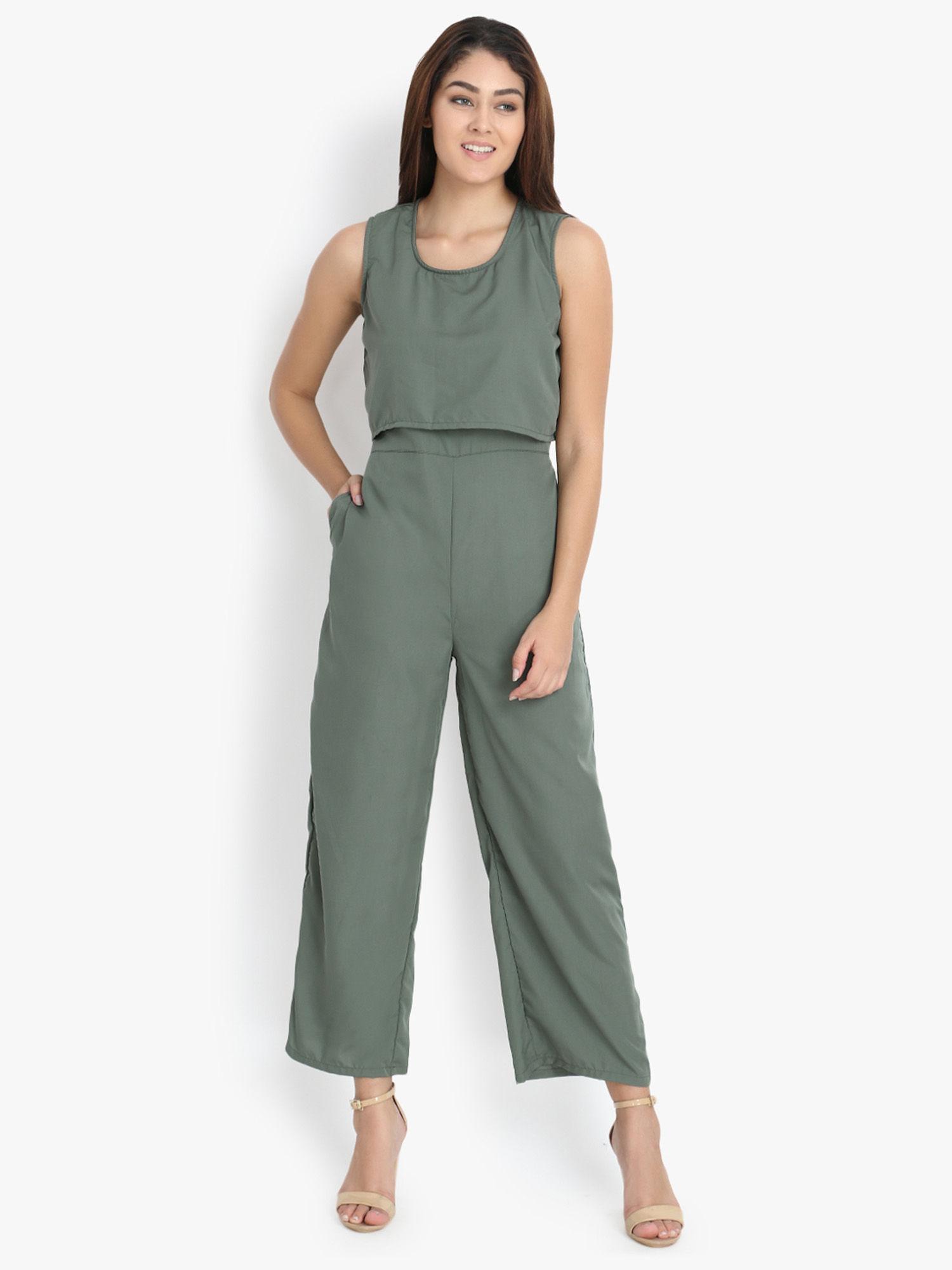 green sleeveless overlay jumpsuit