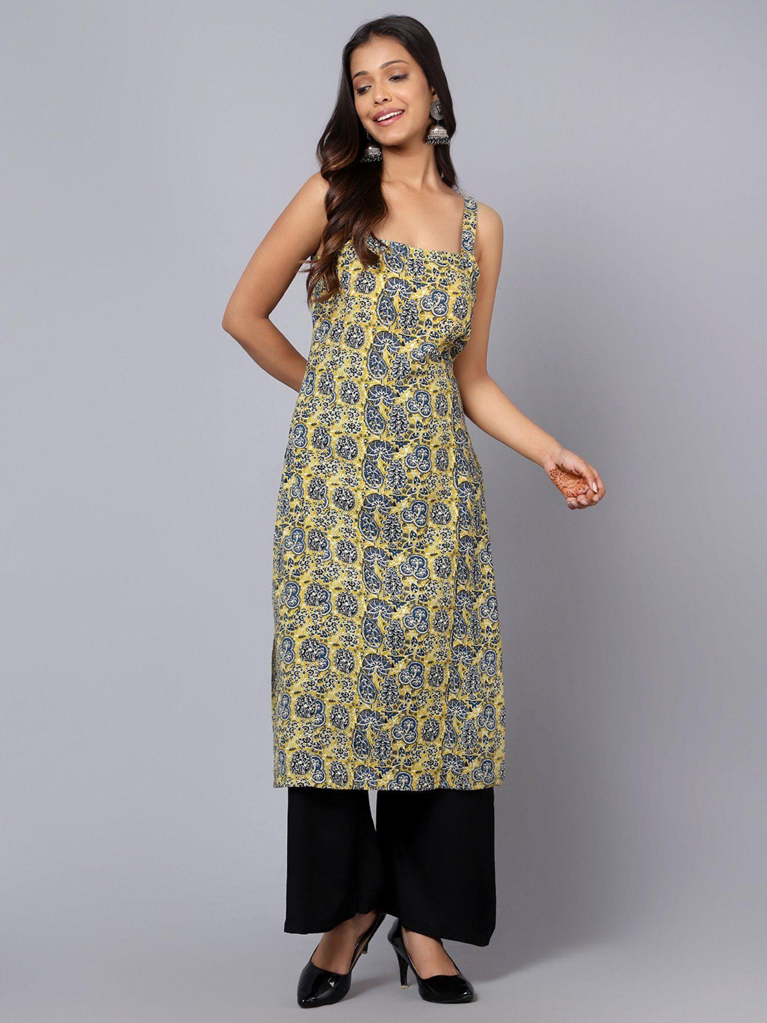 green sleeveless printed kurta adjuster