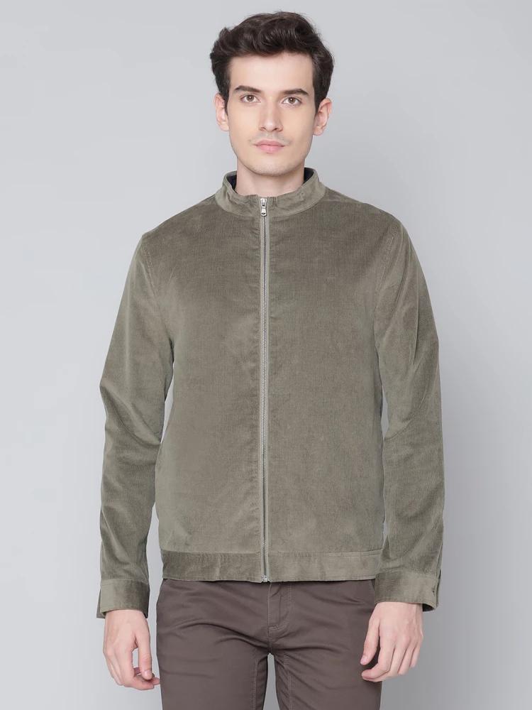 green slim fit solid jacket