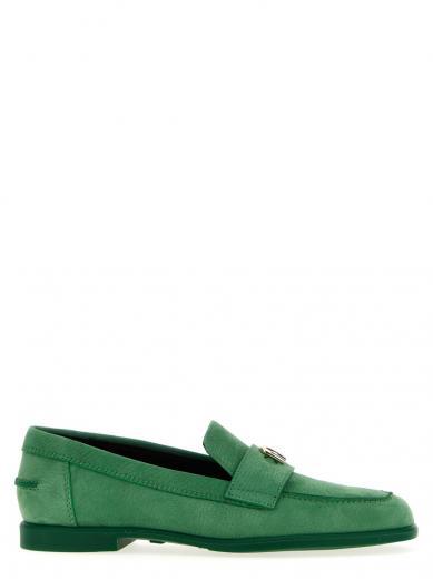 green slip on loafers