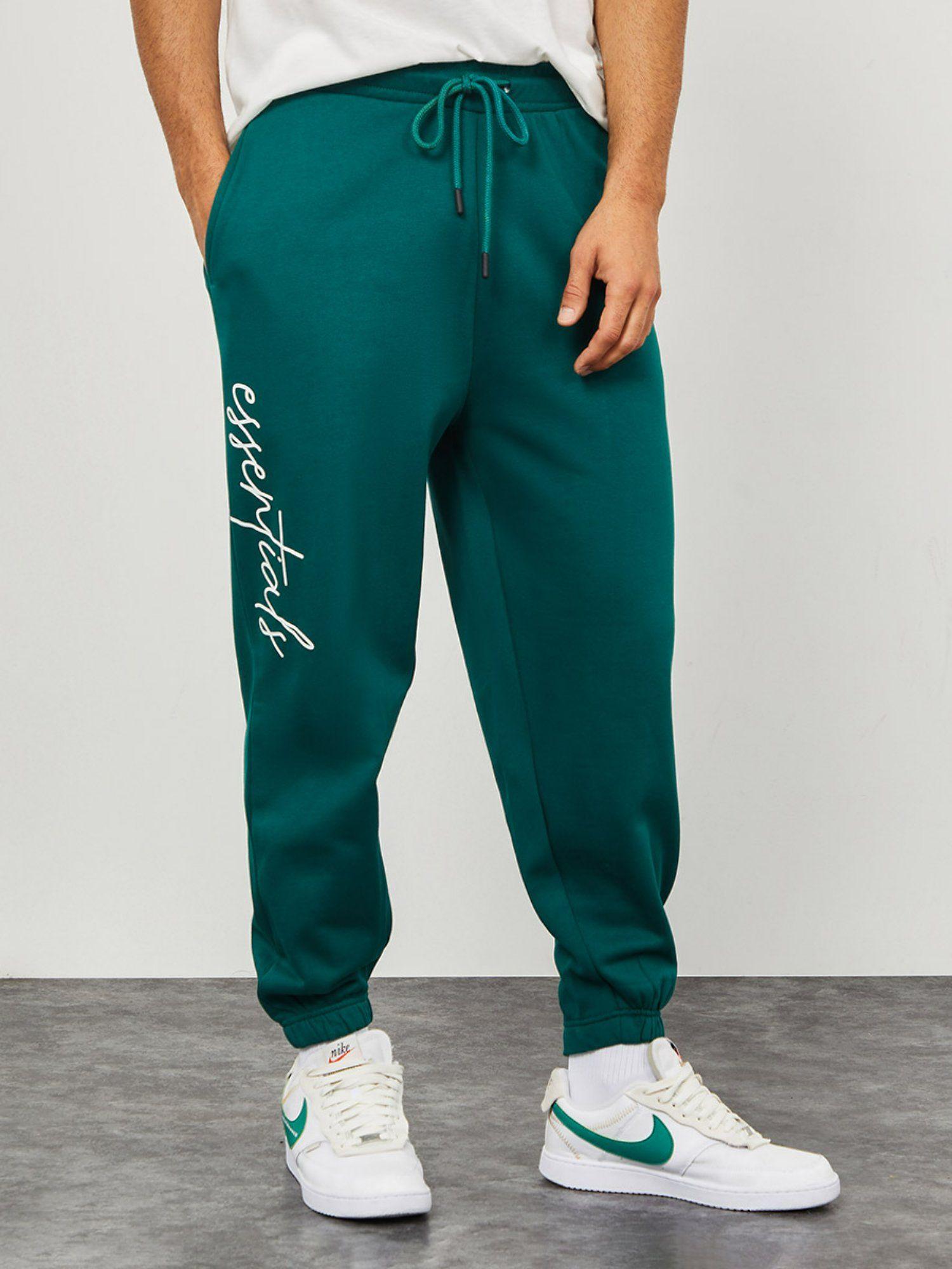 green slogan print oversized fit jogger with slip pocket