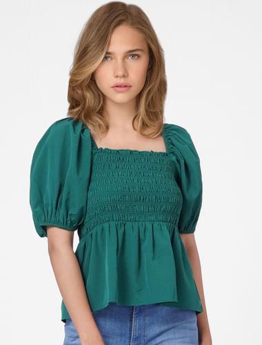 green smocked peplum top