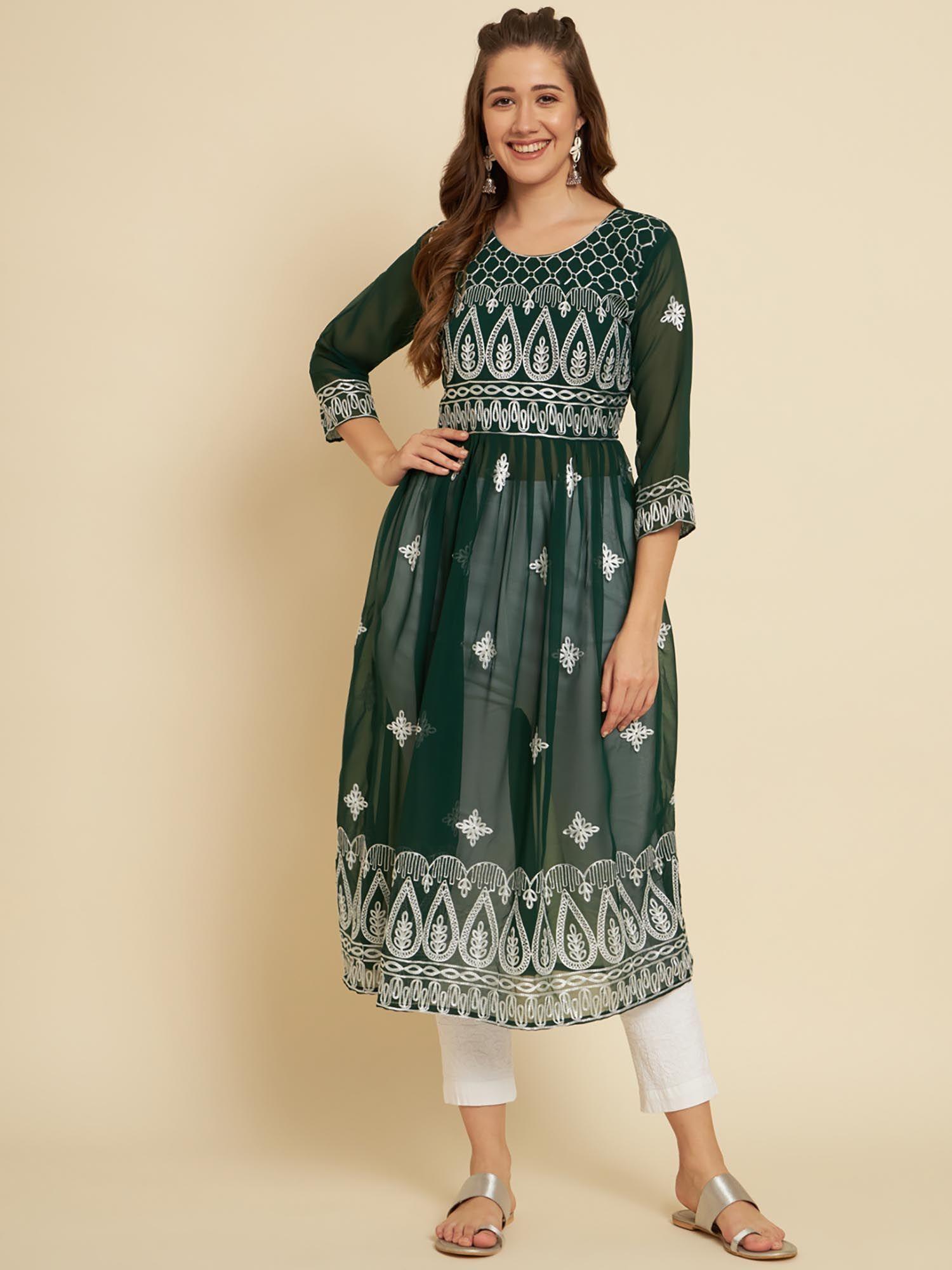 green soft georgette embroidery work anarkali kurta