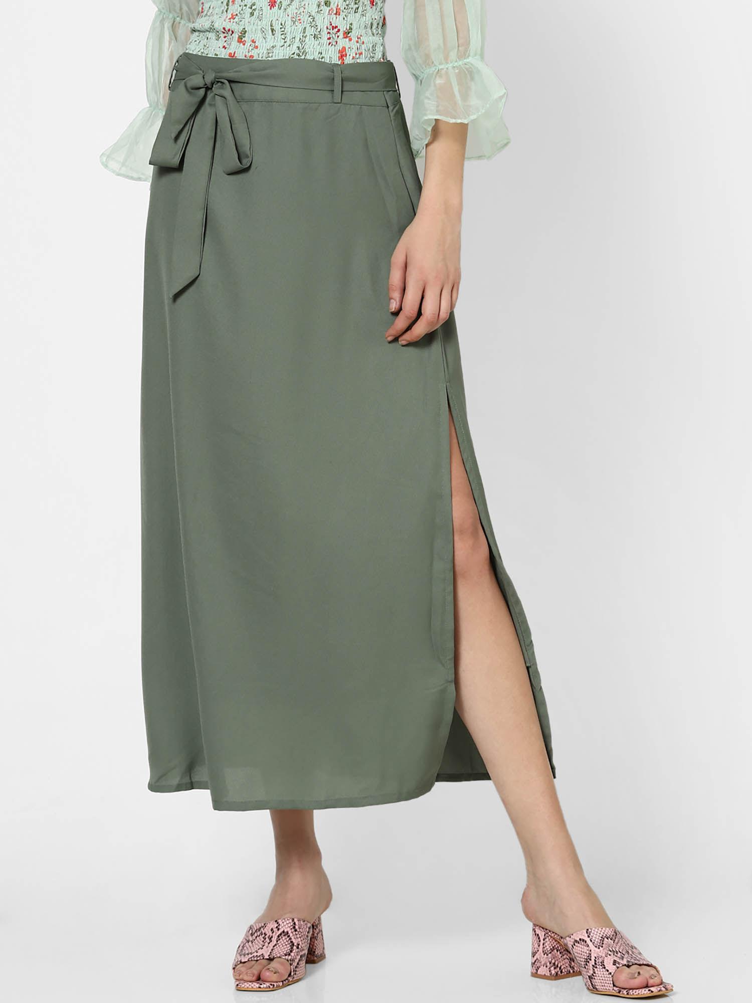 green solid a-line maxi skirt