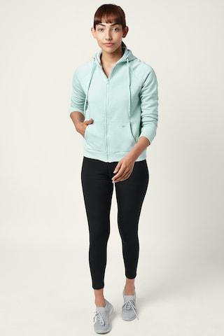 green solid active wear full sleeves regular hood women regular fit sweatshirt