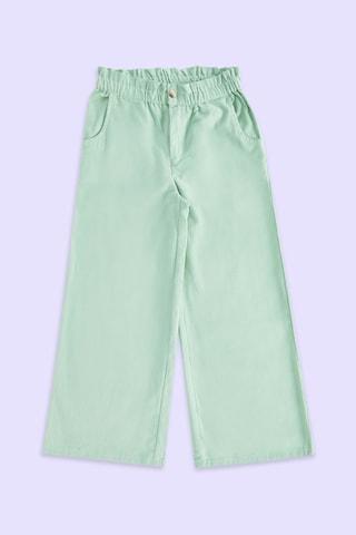 green solid ankle-length mid rise casual girls regular fit trousers