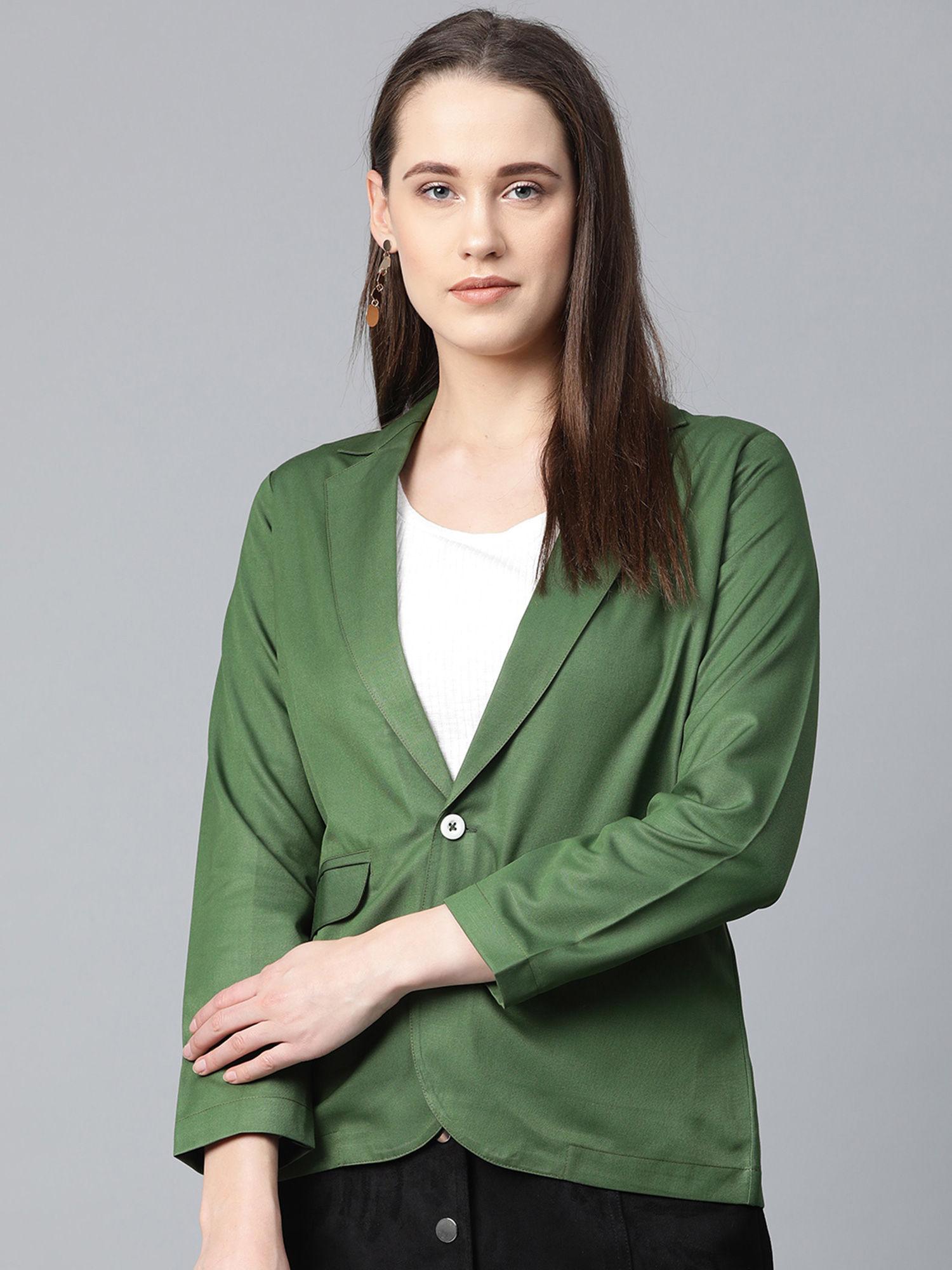 green solid blazer