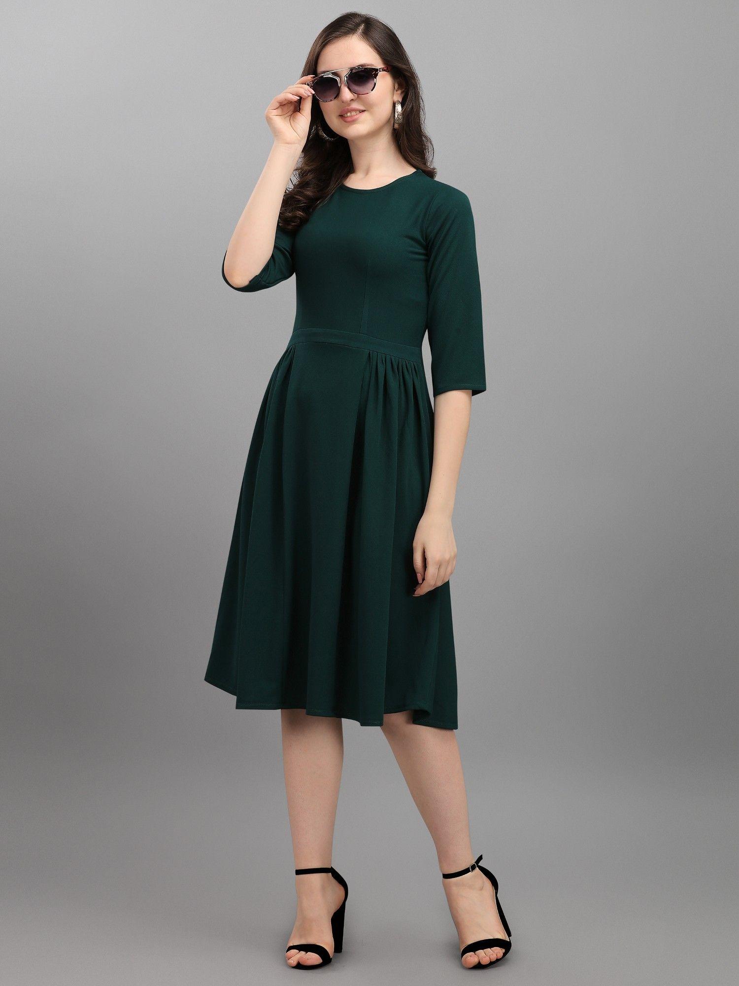 green solid bodycon knee length dress