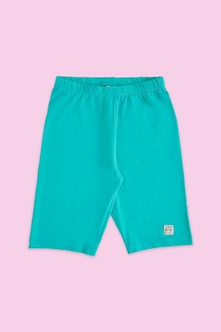 green solid casual girls regular fit shorts