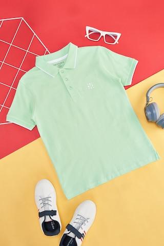 green solid casual half sleeves polo neck boys regular fit t-shirts