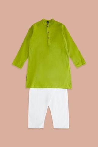 green solid casual mandarin full sleeves boys regular fit pant kurta set