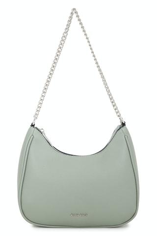 green solid casual polyurethane women handbag