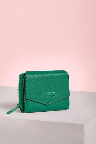 green solid casual semi pu women wallet