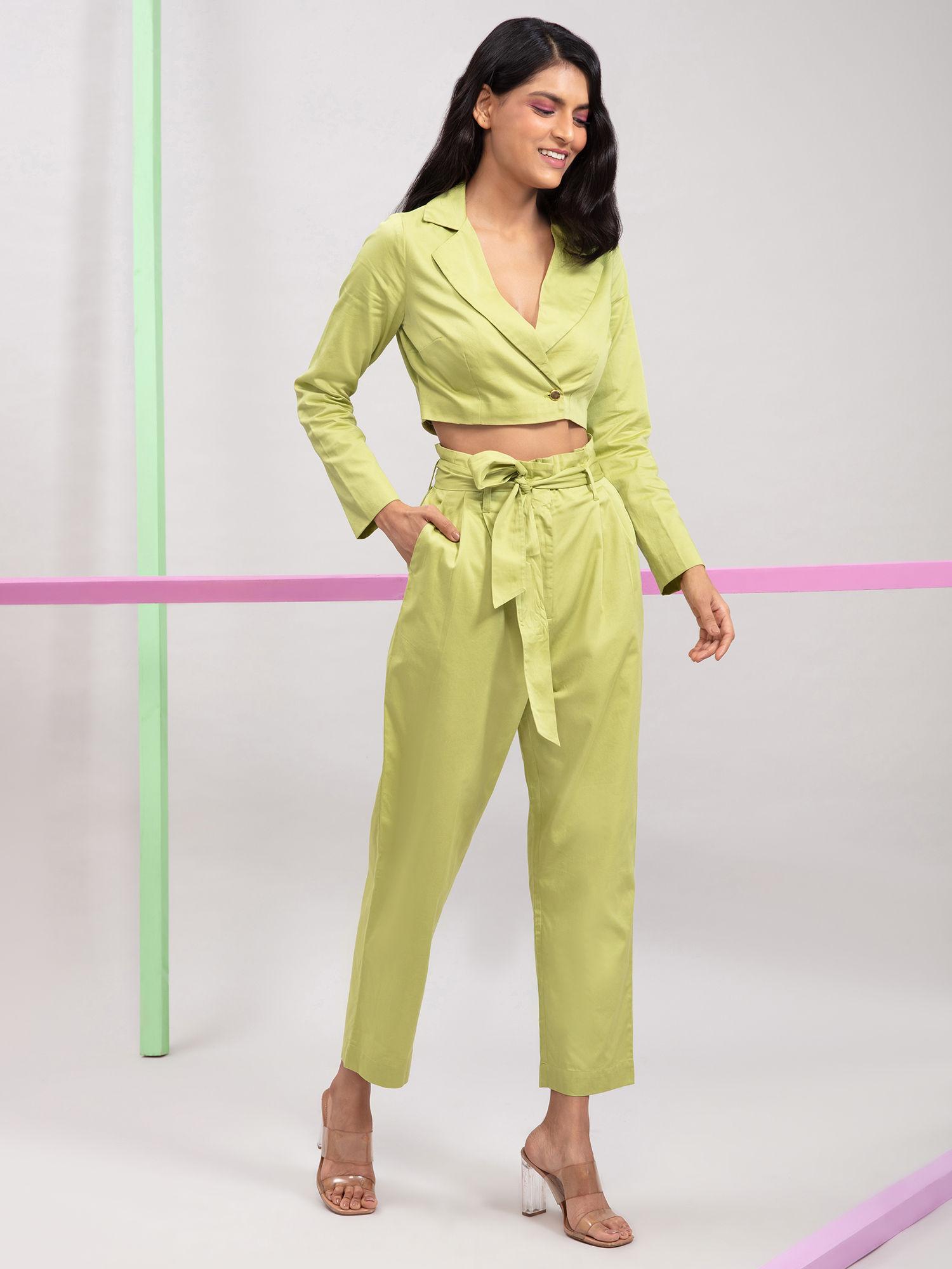 green solid collared blazer and trouser co-ord (set of 2)