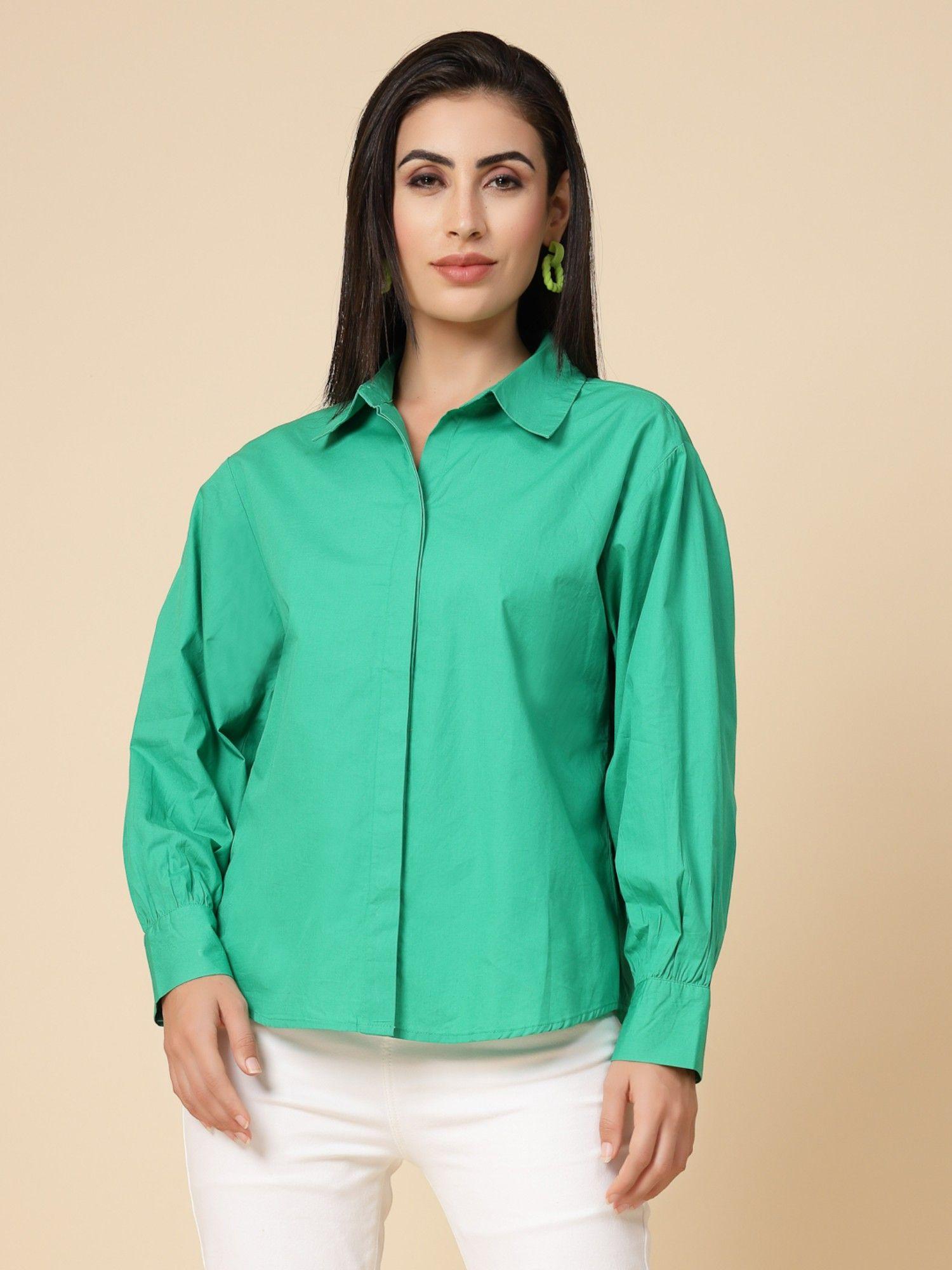 green solid cotton shirt