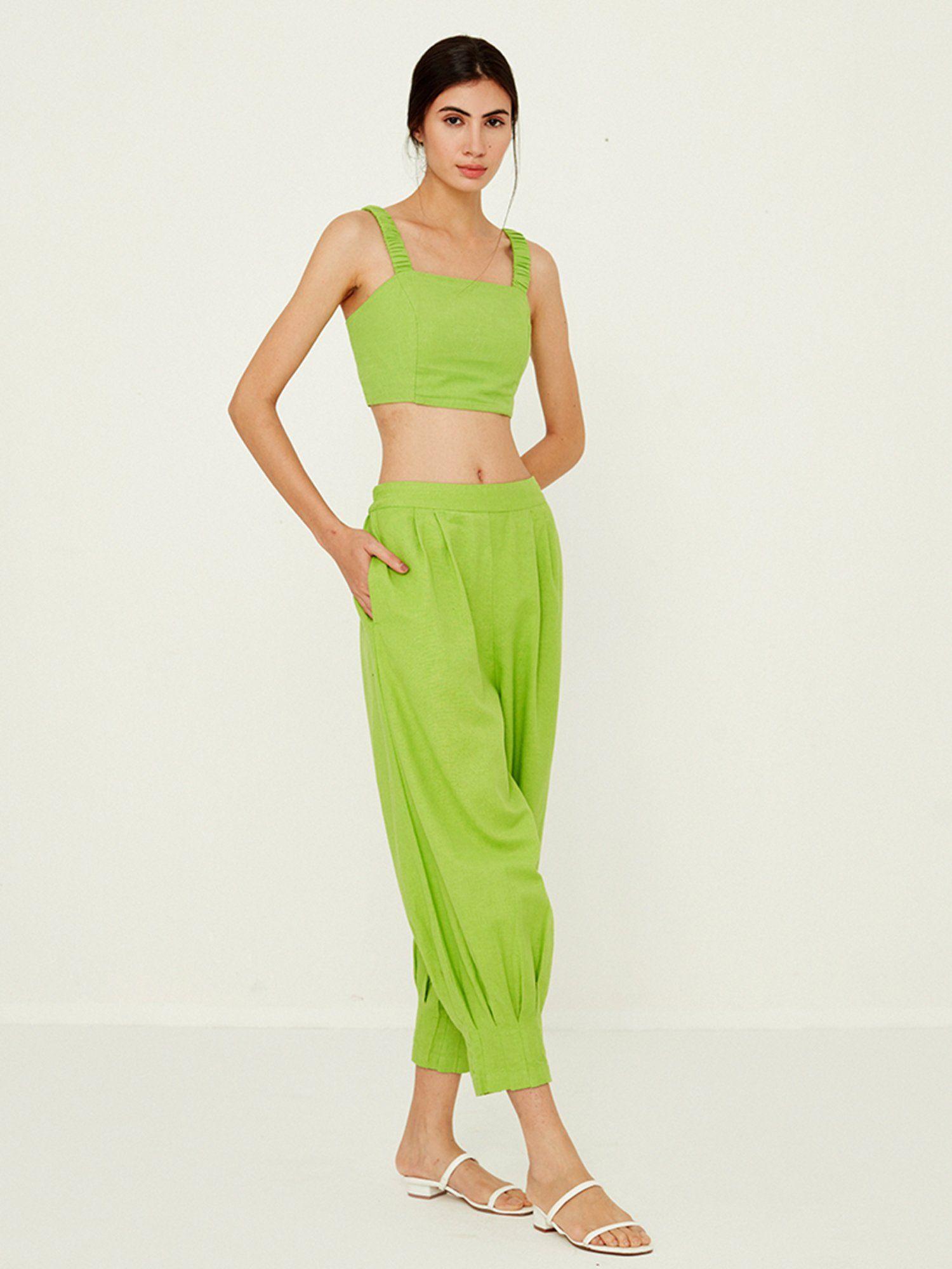 green solid crop top