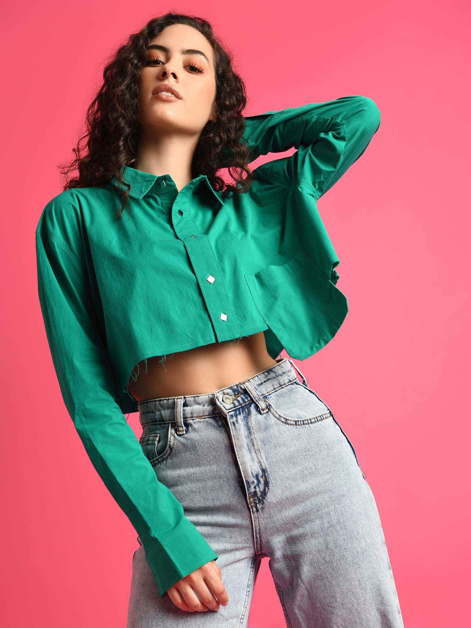 green solid deluxe party on crop shirt