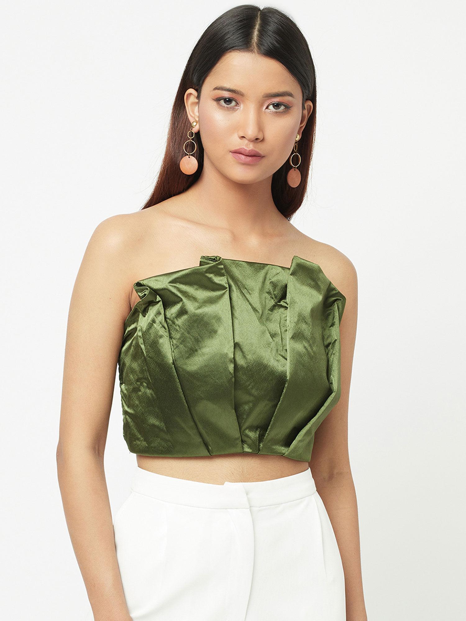 green solid dramatic bustier