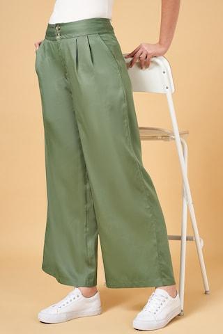 green solid full length  casual women comfort fit  trousers