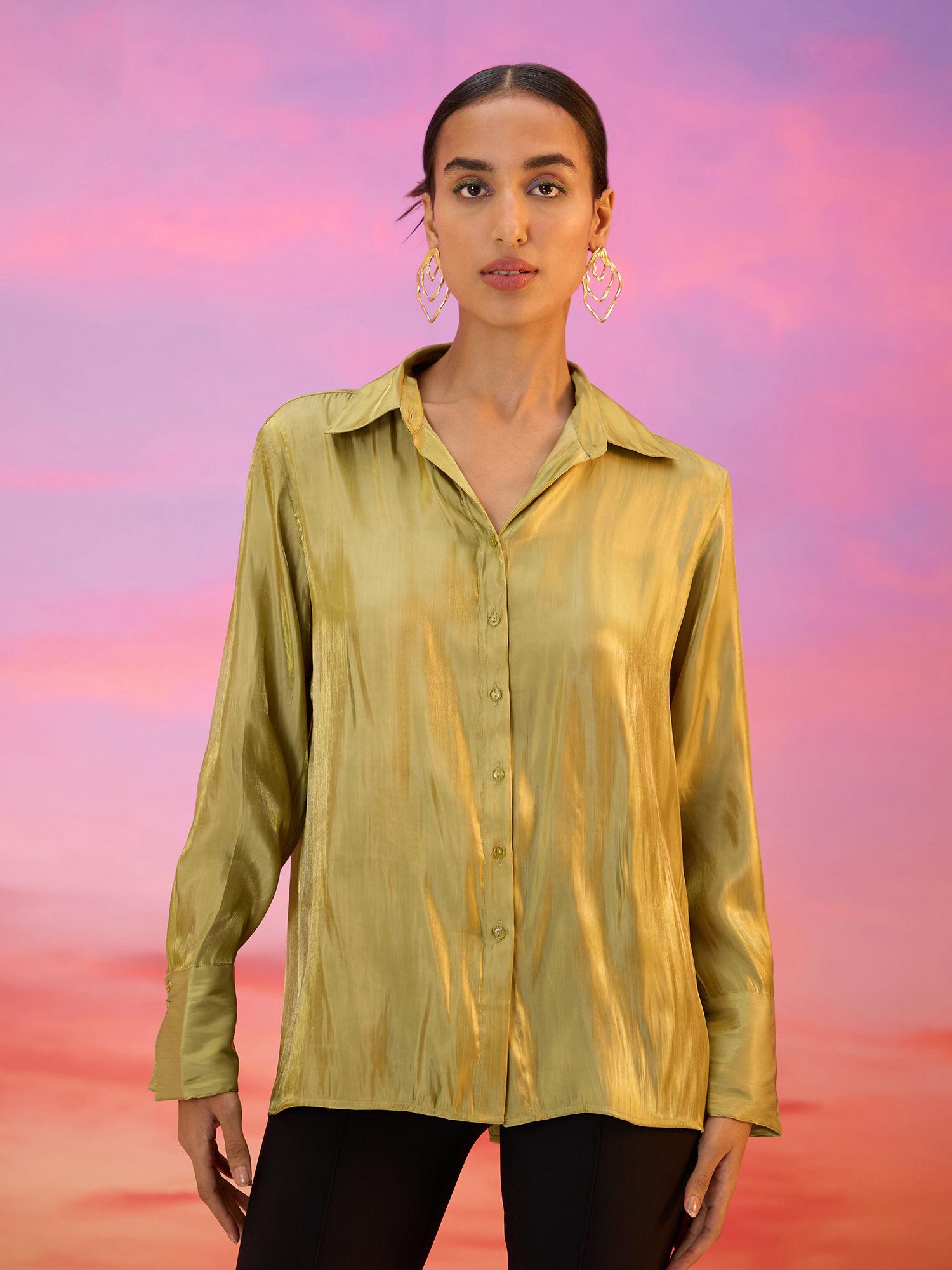 green solid full sleeves shirt