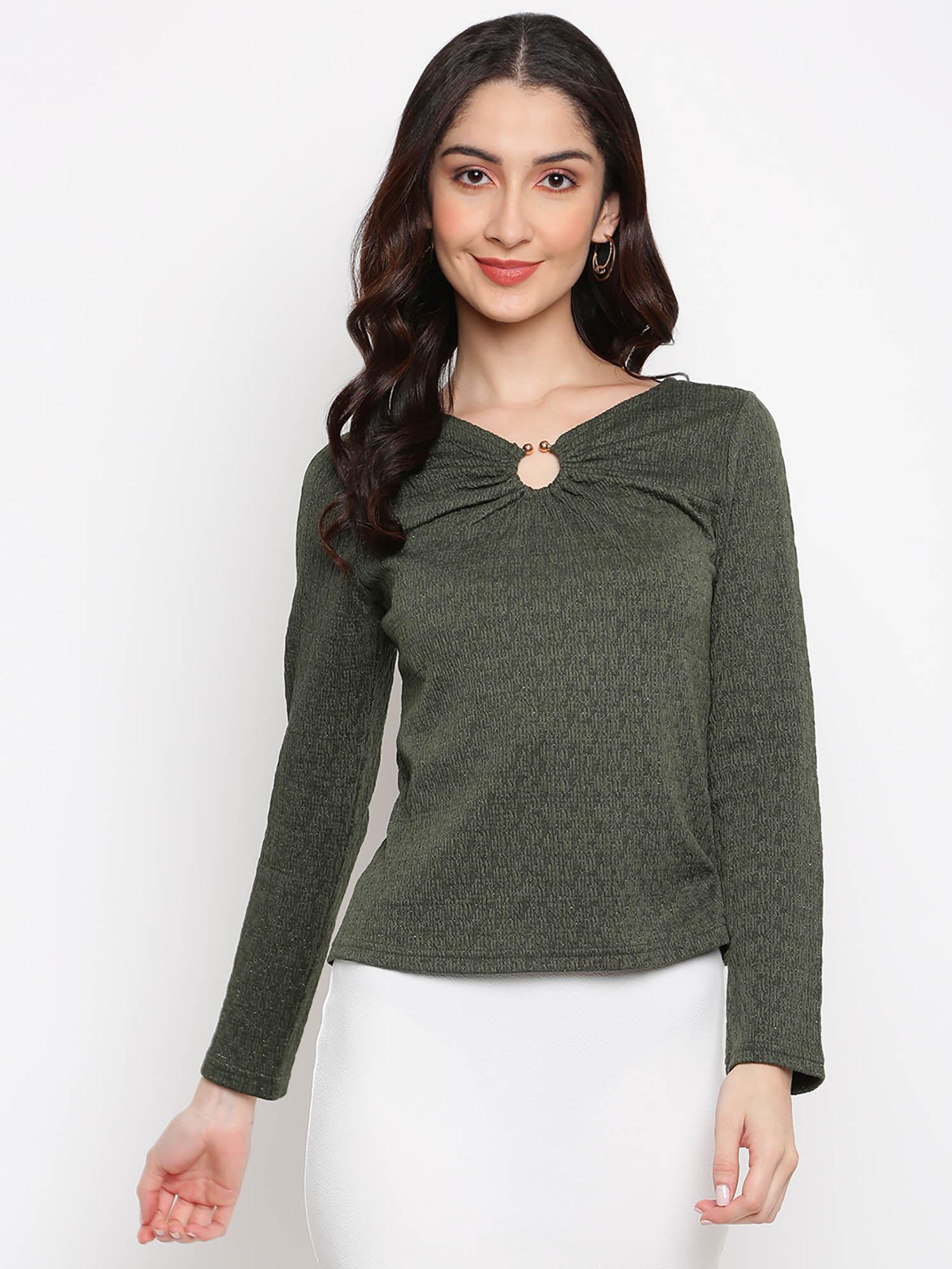 green solid full sleeves top