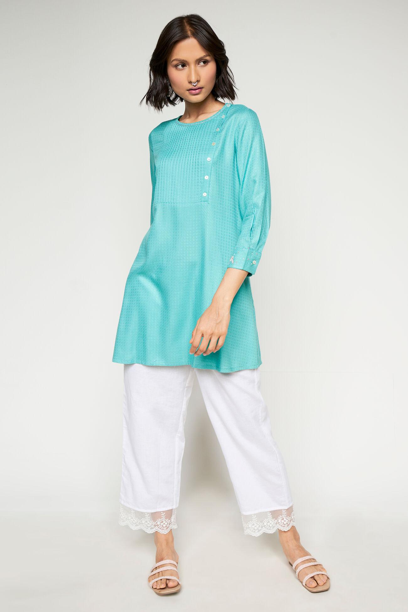green solid gathered straight tunic
