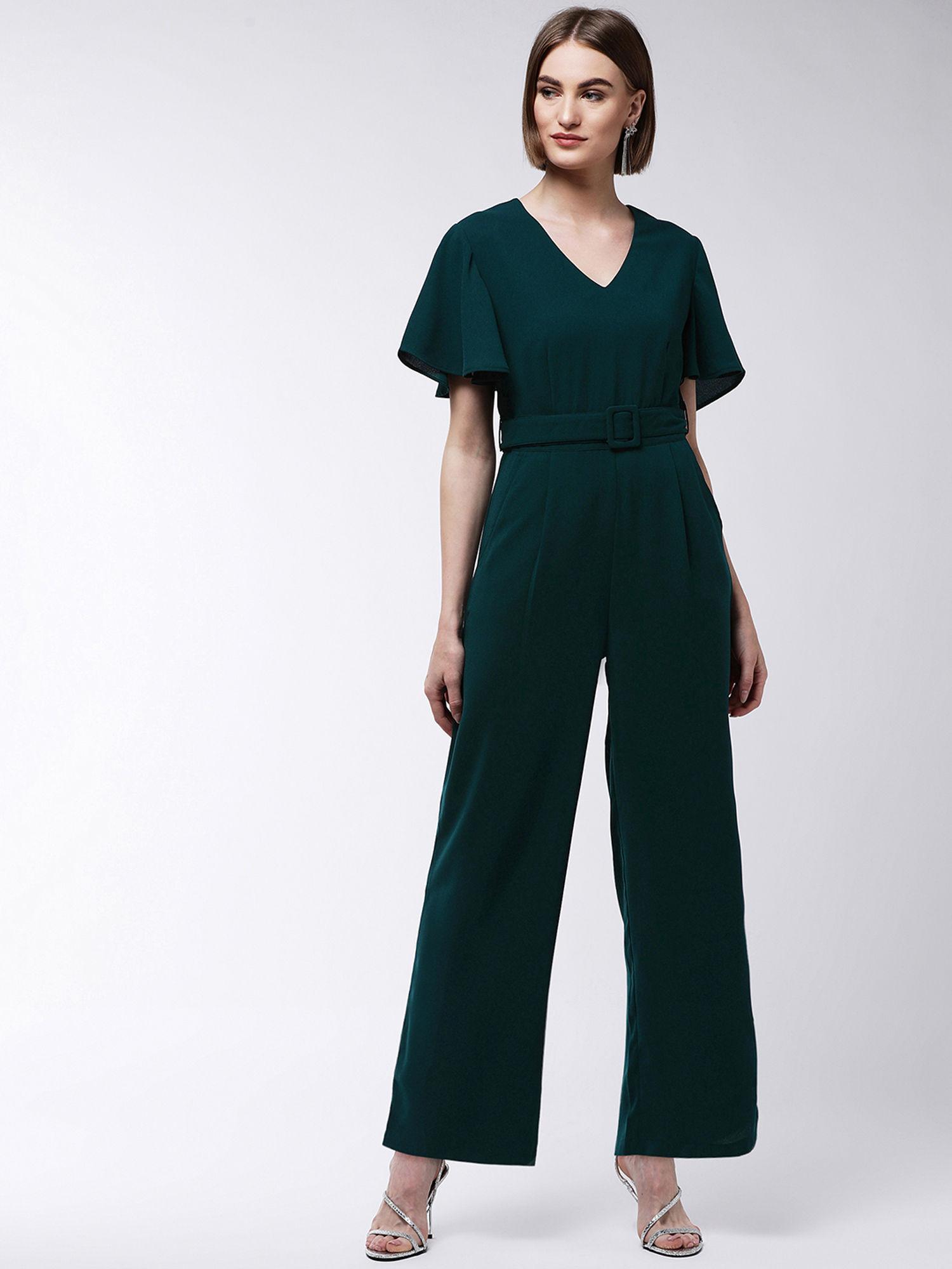 green solid jumpsuit with belt