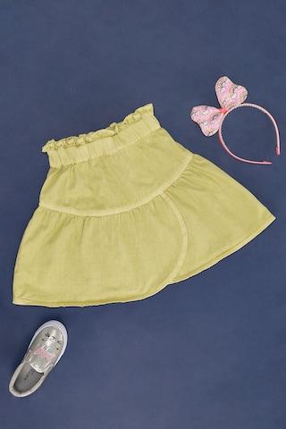 green solid knee length  casual girls regular fit skirt